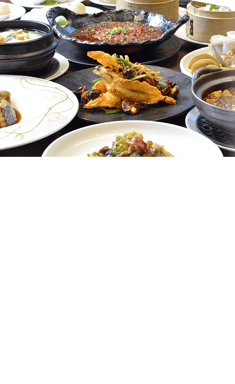 〈コース内容 一例〉 ・前菜六種類 ・大陸風特製肉団子煮込み ・ソフトシュリンプの唐辛子炒め ・やわらか黒酢酢豚 ・本日の魚料理 ・牛肉と季節野菜の黒胡椒炒め・麻婆豆腐・ラーズー麺・デザート二種 ※季節や仕入れによって内容を変更する場合がございます。